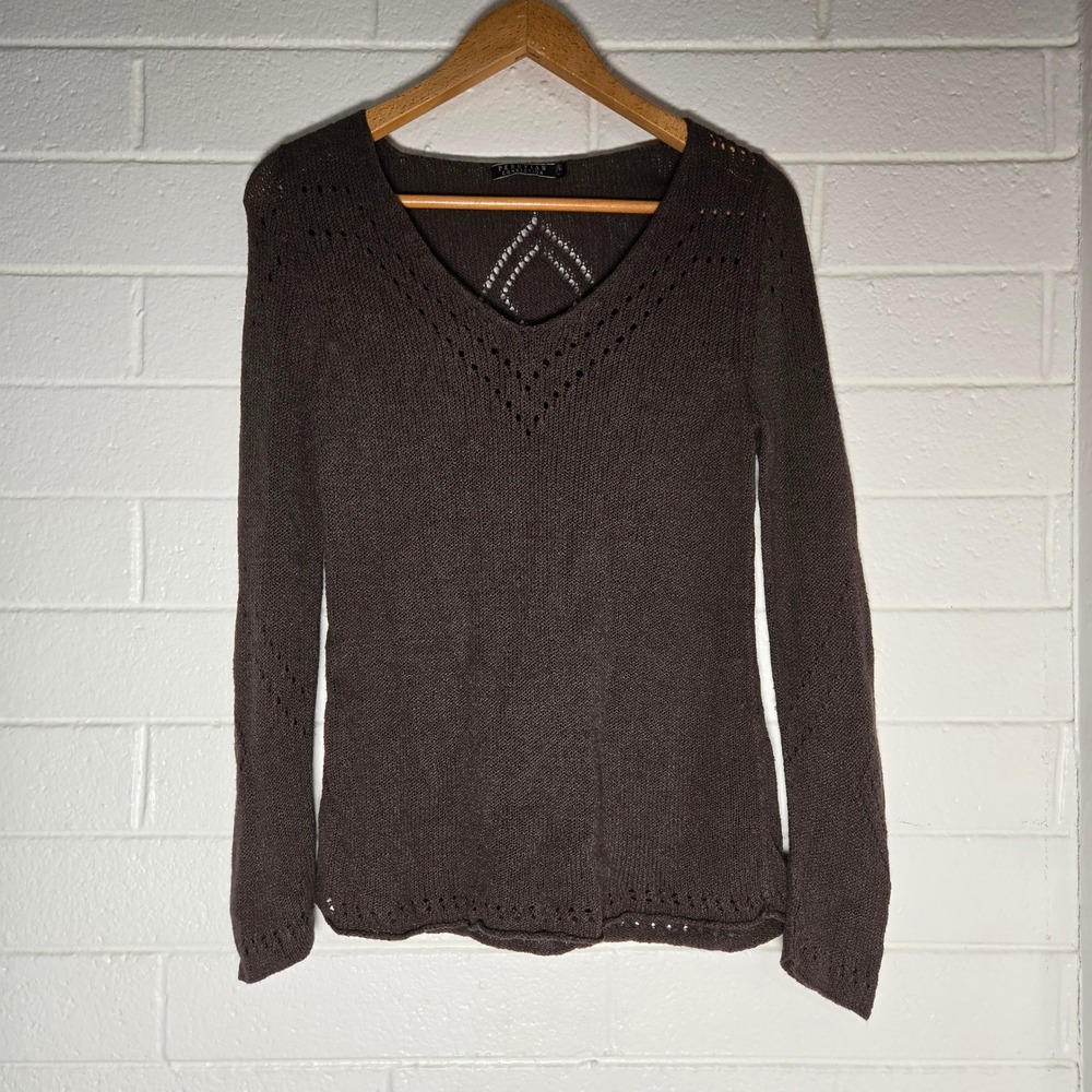 Peruvian Connection Coverup Sweater Medium Brown Pima Cotton Modal Pointelle